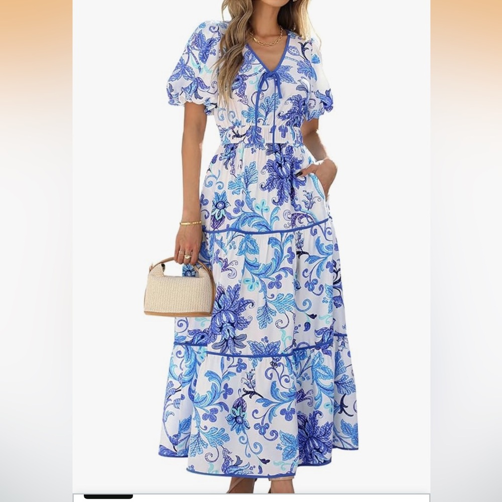 🆕 Pretty Garden Blue Floral Women's Dress